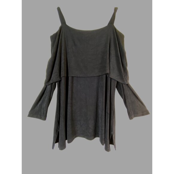 Chicos Travelers Black Cold Shoulder Stretch Blouse Top Size 2 / Large Classic - Picture 2 of 5